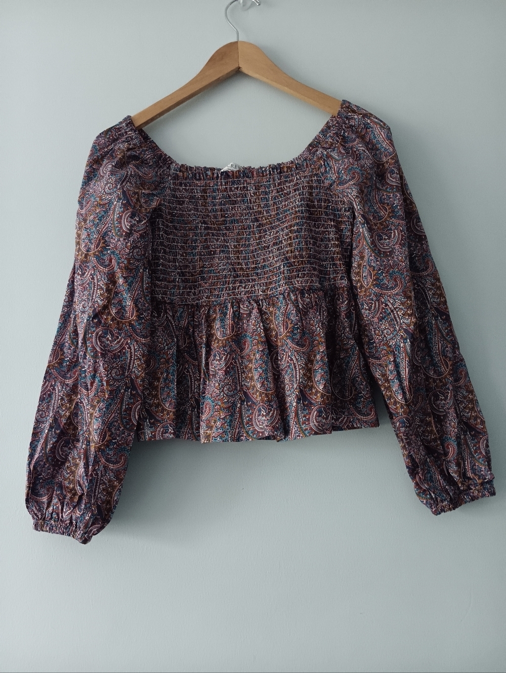 J.Crew x Liberty Multicolor Paisley Smocked Off Shoulder Peplum Cotton Top S